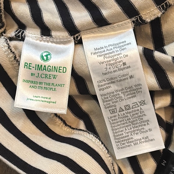 J. Crew Women’s M Black Cream Striped Pencil Mini Skirt Button Pocket Elastic - Picture 7 of 7